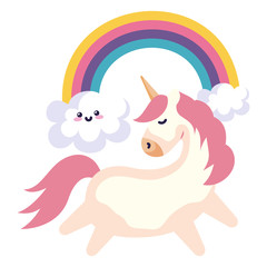 cute unicorn with rainbow kawaii style vector illustration design