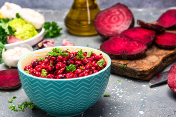 Healthy Brunch in Bowl. Groats and Beetroot Risotto. Green Diet. Plant Based Food. Healthy Living