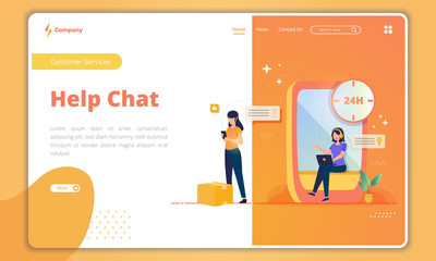 Help chat with customer support concept on landing page template