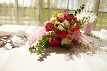 A wedding bouquet of roses.