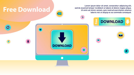 Concept Of Free Download, Anti Piracy. Meaning Of Stream Or Upload. Stylized Concept for Torrent Data From Servers, Online Media Shopping, File Transfer and Sharing. Cartoon Flat Vector Illustration