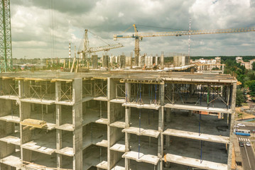 onstruction site background. Under construction. Crane near building. Industrial background.