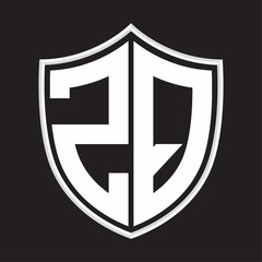 ZQ Logo monogram with shield shape isolated on outline design template