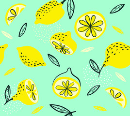 Fresh citrus fruit tropical seamless pattern illustration