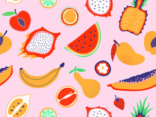 Fresh fruit tropical seamless pattern illustration