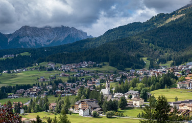 Fototapeta na wymiar View of Pozza di Fassa, a commune in Trentino at the northern Italia
