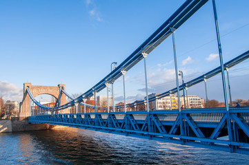 Wroclaw, Poland, February 2020. Grunwaldzki Bridge (most grunwaldzki) Suspension bridge in wroclaw