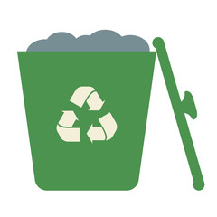 Сrowded full geen recycle bins with recycle symbol. Vector garbage trash can isolated sign. Recycling junk basket garbage sign symbol. Delete bin set illustration eps 10 icons.