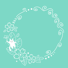 sakura white flowers circle frame on red background. white flower valentine's frame.