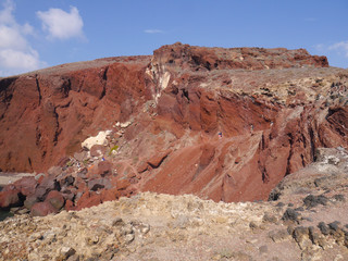 View of the cliffs of Red Beach, Santorini, Greece.