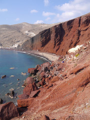 View of the Red Beach, Santorini, Greece.