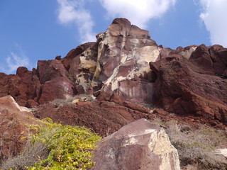 View of the cliffs of Red Beach, Santorini, Greece..