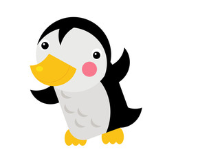 cartoon scene with flying bird penguin isolated on white background illustration for children