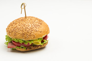 Sandwiches with meat and greens, bun with grains