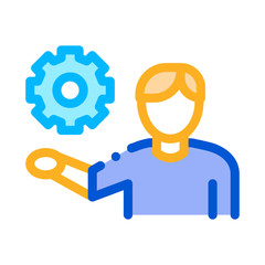 Man Hold Gear Icon Vector. Outline Man Hold Gear Sign. Isolated Contour Symbol Illustration