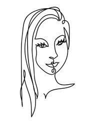 Simple vector portrait, face. One continuous line drawing art portrait for beauty salon banner.