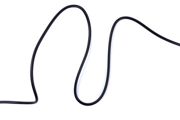 Black electrical  flexible wire isolated on white background. Network, connection industrial power energy cables.