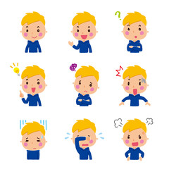 若い男性の表情のイラストセット