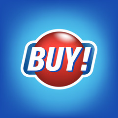 Buy shopping sticker, round red tag with text vector illustration.