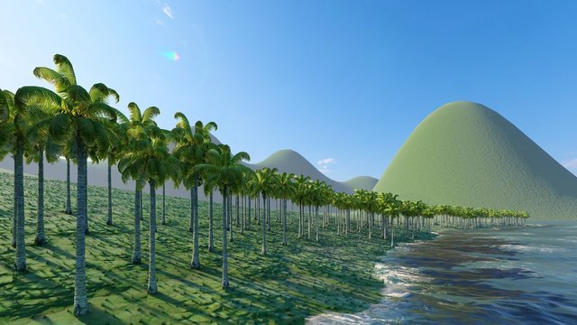 Aerial drone shot of small island, French Polynesia 3d rendering