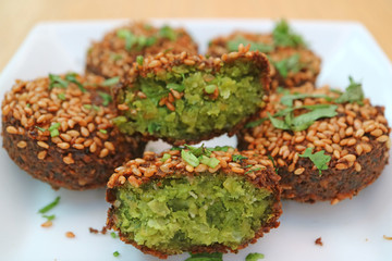 Closeup Delectable Falafel Deep-fried Balls, Crispy Outside and Soft Inside