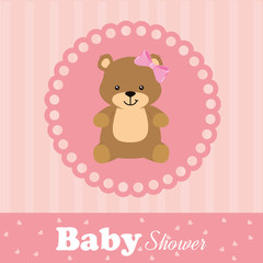 baby shower card with bear female vector illustration design