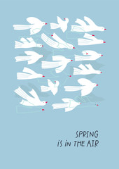 Flying white bird air spring illustration postcard