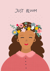 Girl flower wreath illustration bloom postcard