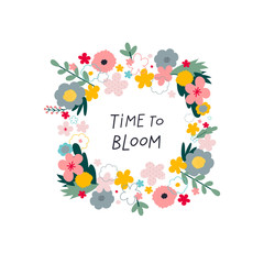 Bloom Spring wreath lettering flowers illustration