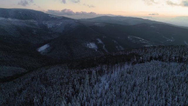 The magical snow covered landscape by the Serak mountain in Ramzova, Czech Republic - aaerial