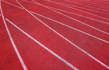 Fototapeta premium Red running track in stadium