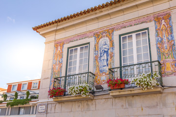 House wall with traditional azulejo tiles, Lisbon, Portugal