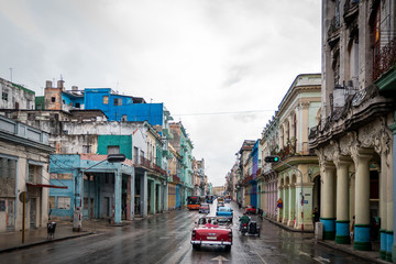 Fototapeta na wymiar Classic Chevy cruising Cuban streets