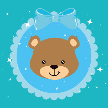 face of cute teddy bear in lace frame vector illustration design