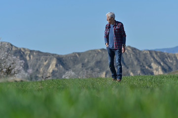 farmer man in a wheat field