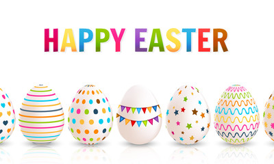 Fototapeta na wymiar Colorful Happy Easter greeting card with eggs. Vector illustration