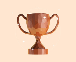 Chocolate Trophy Cup on Isolated Background. Brown Shiny Low Poly Vector 3D Rendering