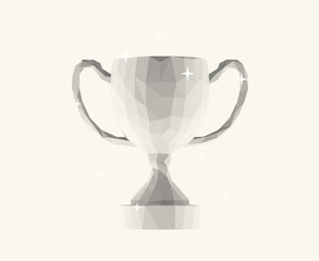 Isolated White Trophy Cup on Light Background. Low Poly Vector 3D Rendering