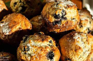 muffins on wooden table