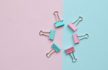 flat lay of paperclip in pastel color tone 