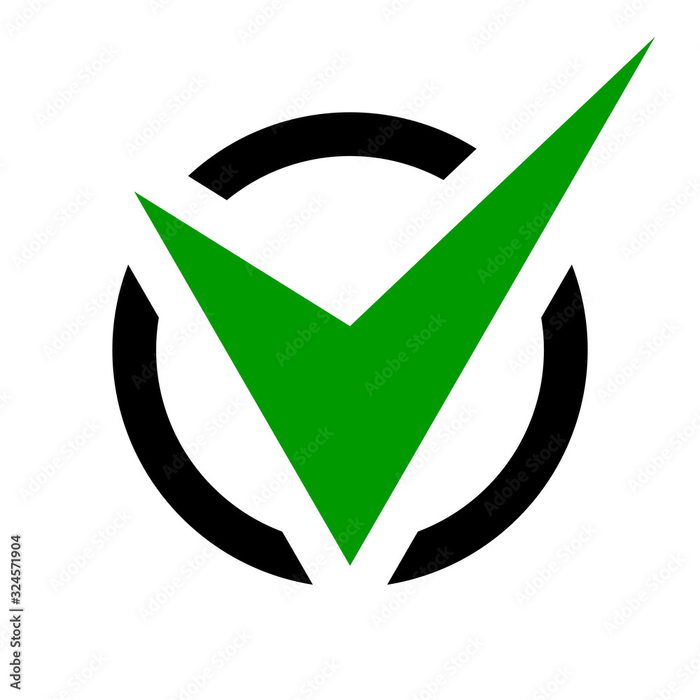 Poster Checkbox icon, green tick symbol in a black circle isolated on a white background. EPS10 vector file