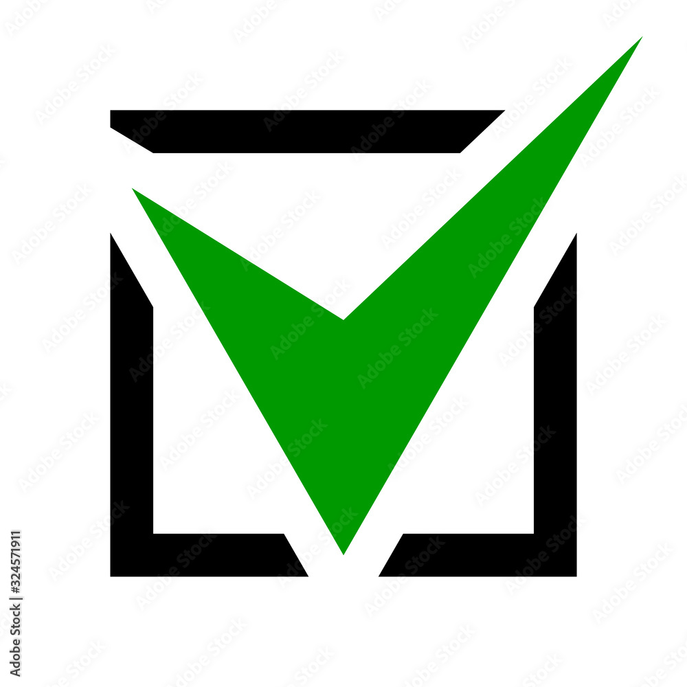 Poster Checkbox icon, green tick symbol in a black square isolated on a white background. EPS10 vector file