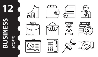 Business icons. Symbols for management, Finance, and marketing. Vector illustration of linear signs.