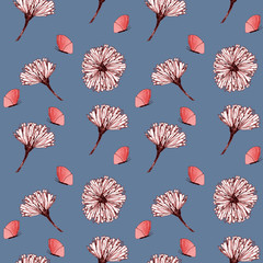 Graphic black and white flowers pattern on a colored background 
