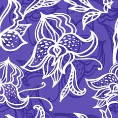 Vector seamless black and white floral pattern from leaf. Natural summer background