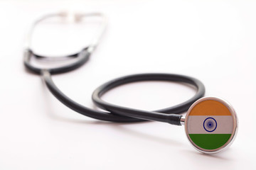 India healthcare concept. Medical stethoscope with country flag