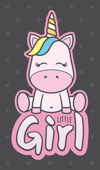 Obraz na płótnie Canvas Vector sticker cartoon unicorn with text Little Girl.