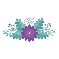 cute flower with leafs decoration vector illustration design