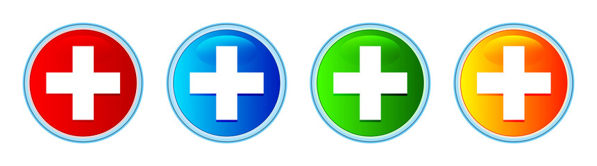 Plus icon glassy round button set illustration