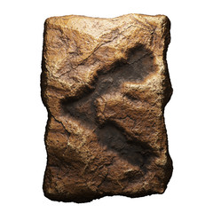 Rocky symbol left angle bracket. Font of stone isolated on white background. 3d